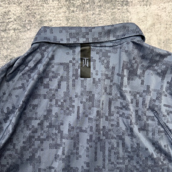 Nike Tiger Woods Golf Polo Shirt Mens Medium Blue Digital Camo Dri Fit ADV Snap - Picture 10 of 12